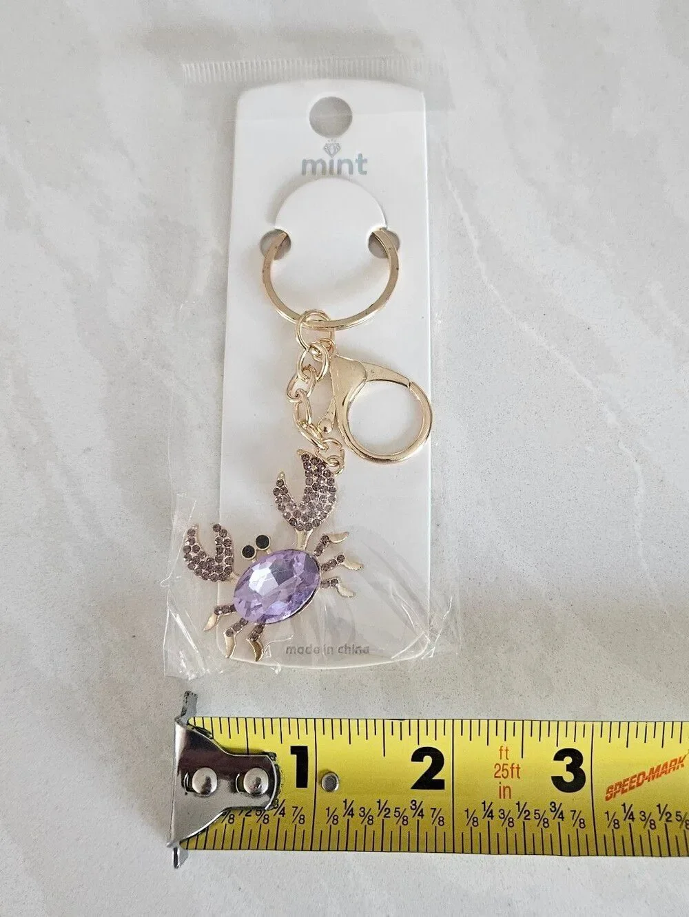 Mint Gold Crab Keychain with Purple Gem